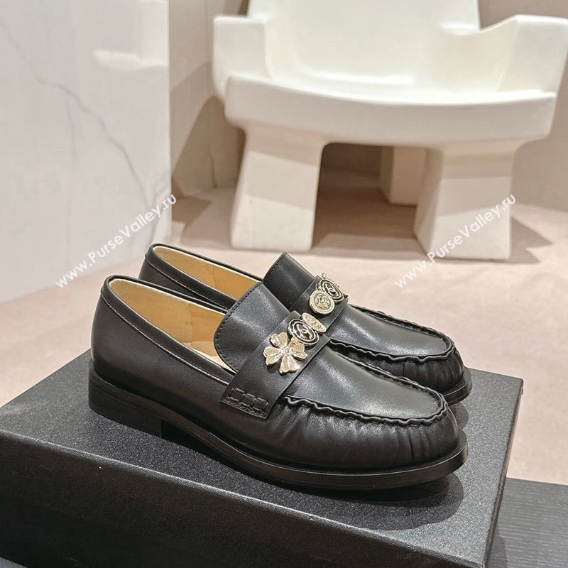 Chanel Calfskin Loafers 3cm with Logo Charm Black 2024 CH081705 (MD-240817030)