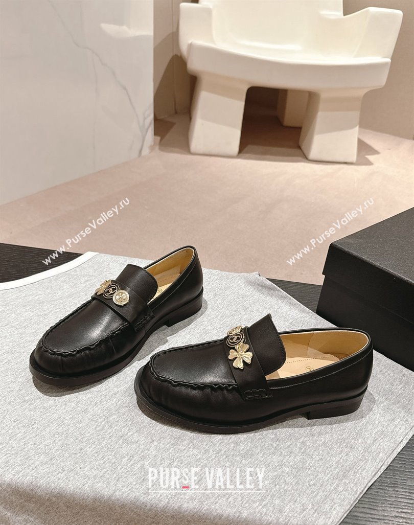 Chanel Calfskin Loafers 3cm with Logo Charm Black 2024 CH081705 (MD-240817030)