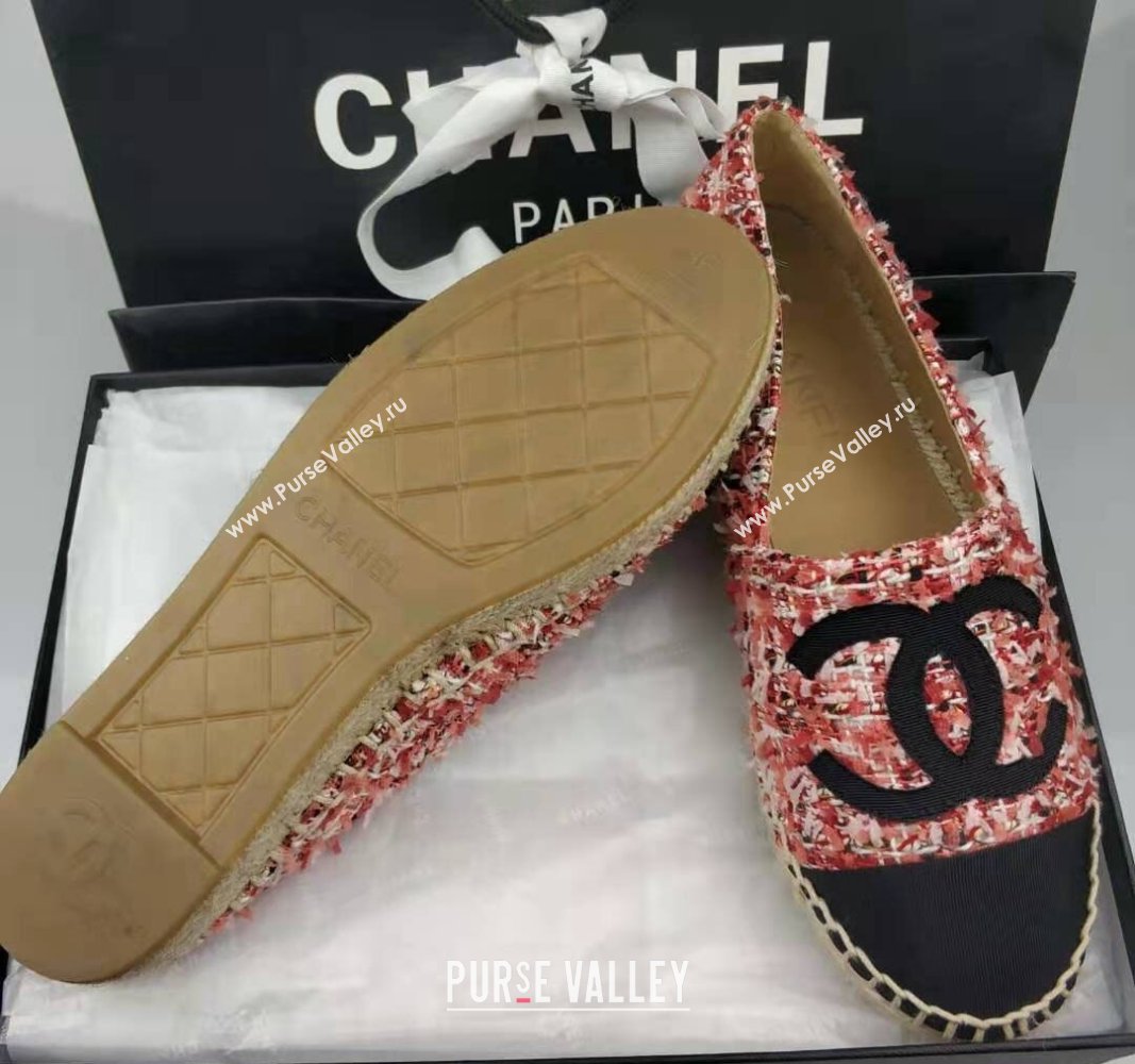 Chanel Tweed Grosgrain Espadrilles Flat Pink 2024 081502 (MD-240815118)