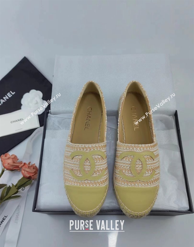 Chanel Tweed Lambskin Espadrilles Flat Lemon Green 2024 0815 (MD-240815117)