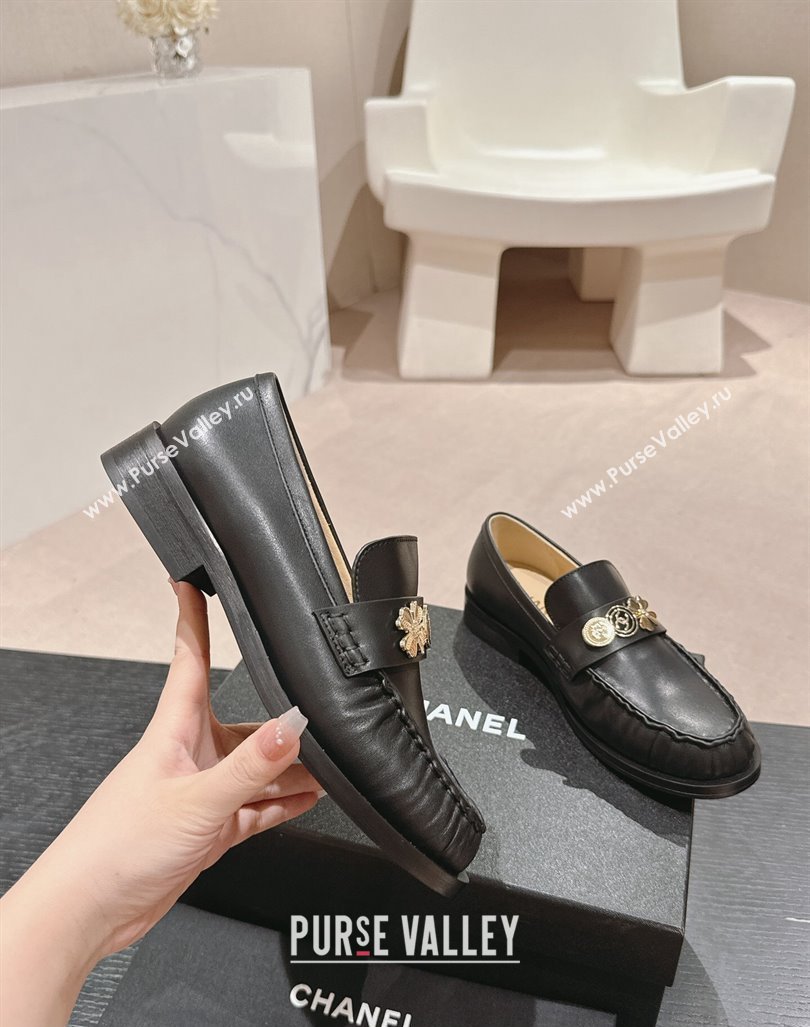 Chanel Calfskin Loafers 3cm with Logo Charm Black 2024 CH081705 (MD-240817030)