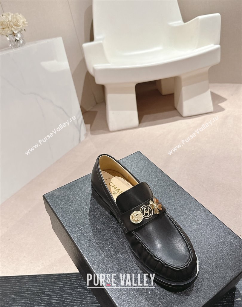 Chanel Calfskin Loafers 3cm with Logo Charm Black 2024 CH081705 (MD-240817030)