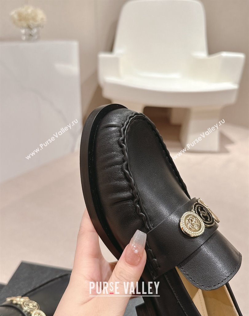 Chanel Calfskin Loafers 3cm with Logo Charm Black 2024 CH081705 (MD-240817030)