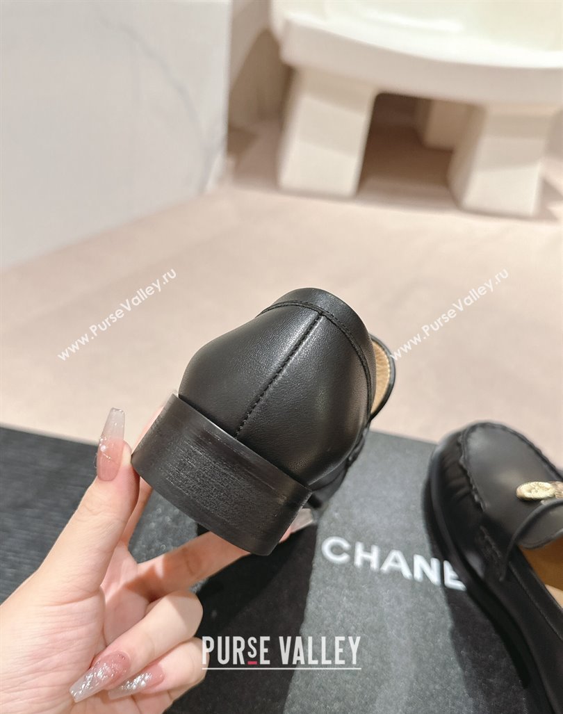 Chanel Calfskin Loafers 3cm with Logo Charm Black 2024 CH081705 (MD-240817030)