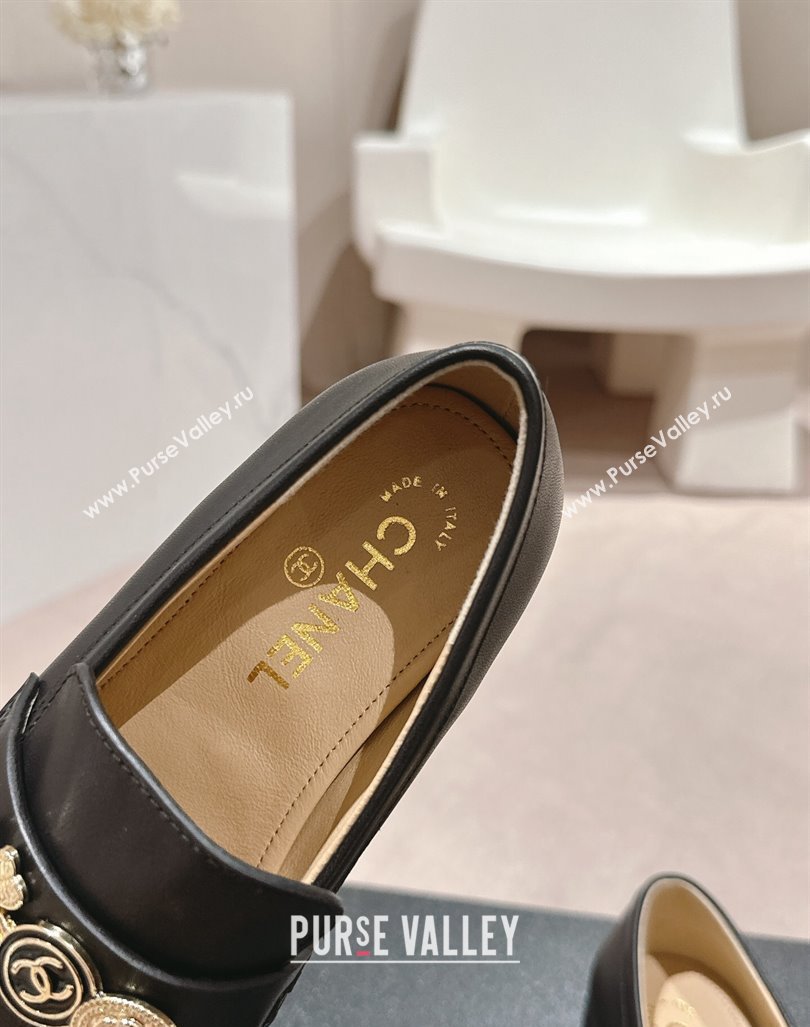 Chanel Calfskin Loafers 3cm with Logo Charm Black 2024 CH081705 (MD-240817030)