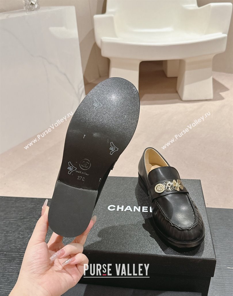 Chanel Calfskin Loafers 3cm with Logo Charm Black 2024 CH081705 (MD-240817030)