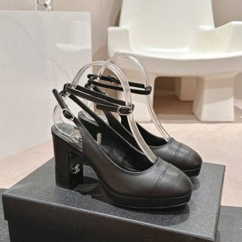 Chanel Lambskin Slingback Platform Pumps 9cm with Ankle Strap Black 2024 CH081706 (MD-240817032)