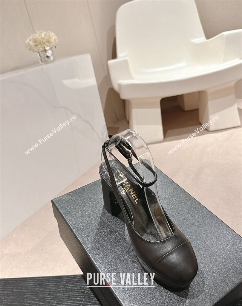 Chanel Lambskin Slingback Platform Pumps 9cm with Ankle Strap Black 2024 CH081706 (MD-240817032)