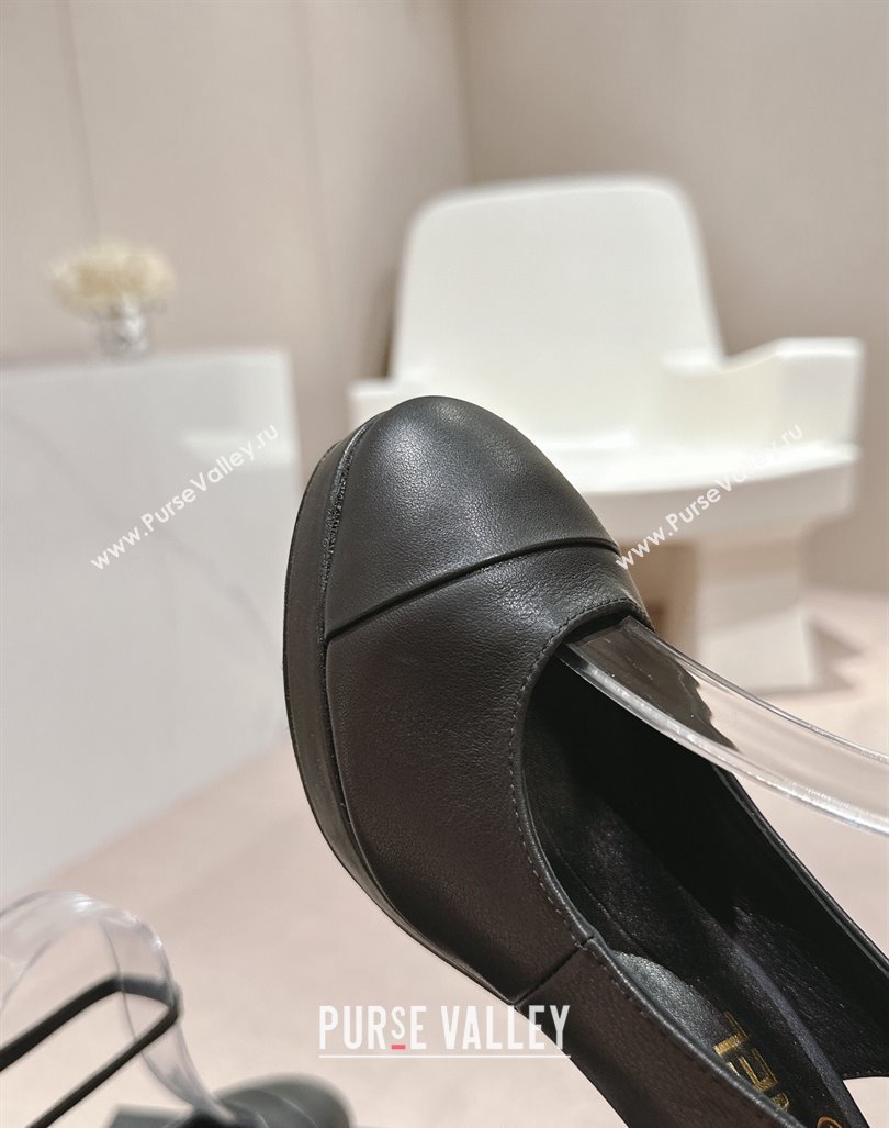 Chanel Lambskin Slingback Platform Pumps 9cm with Ankle Strap Black 2024 CH081706 (MD-240817032)