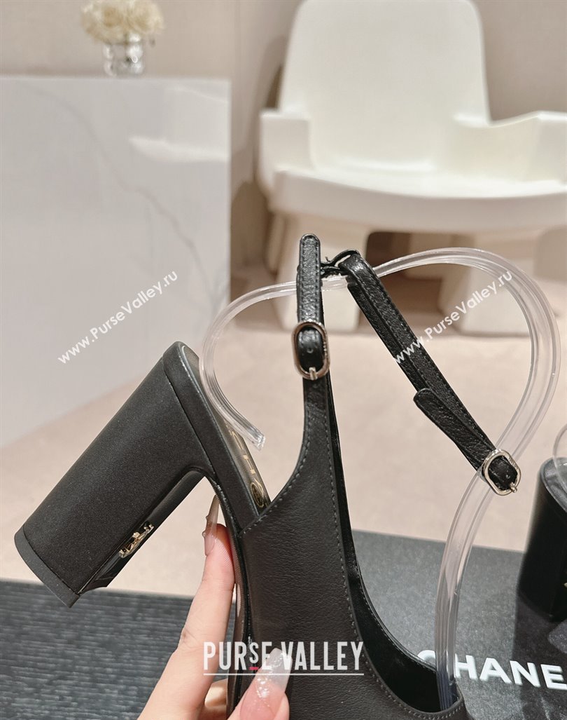 Chanel Lambskin Slingback Platform Pumps 9cm with Ankle Strap Black 2024 CH081706 (MD-240817032)