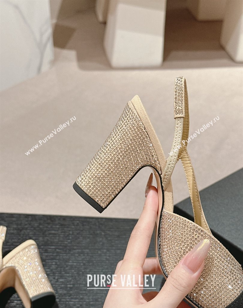 Chanel Strass Grosgrain Slingback Pumps 9cm G31318 Beige 2024 0816 (MD-240816030)