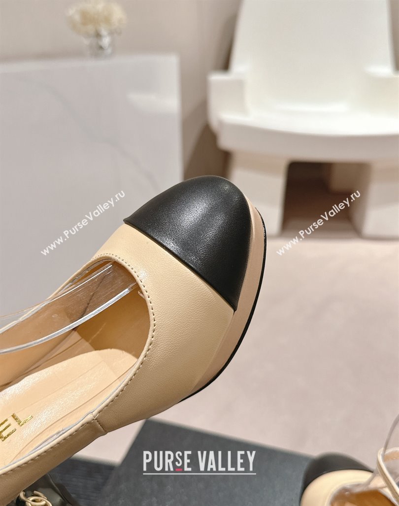 Chanel Lambskin Slingback Platform Pumps 9cm with Ankle Strap Beige 2024 CH081706 (MD-240817033)