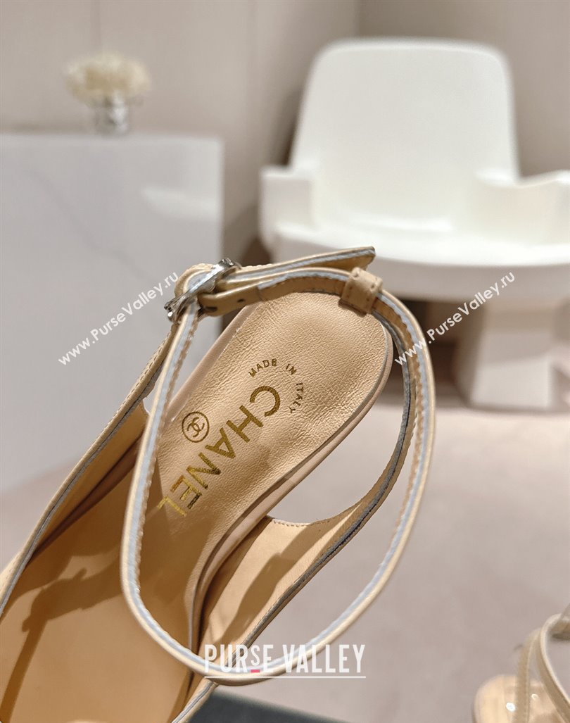 Chanel Lambskin Slingback Platform Pumps 9cm with Ankle Strap Beige 2024 CH081706 (MD-240817033)