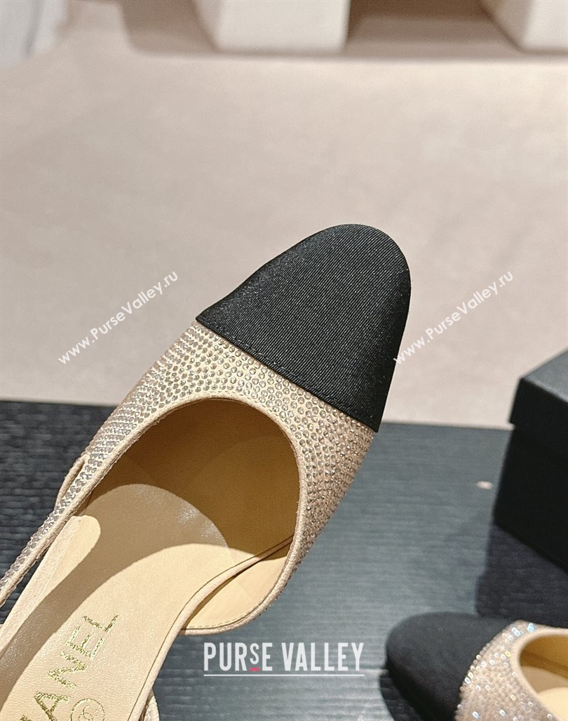 Chanel Strass Grosgrain Slingback Pumps 9cm G31318 Beige 2024 0816 (MD-240816030)