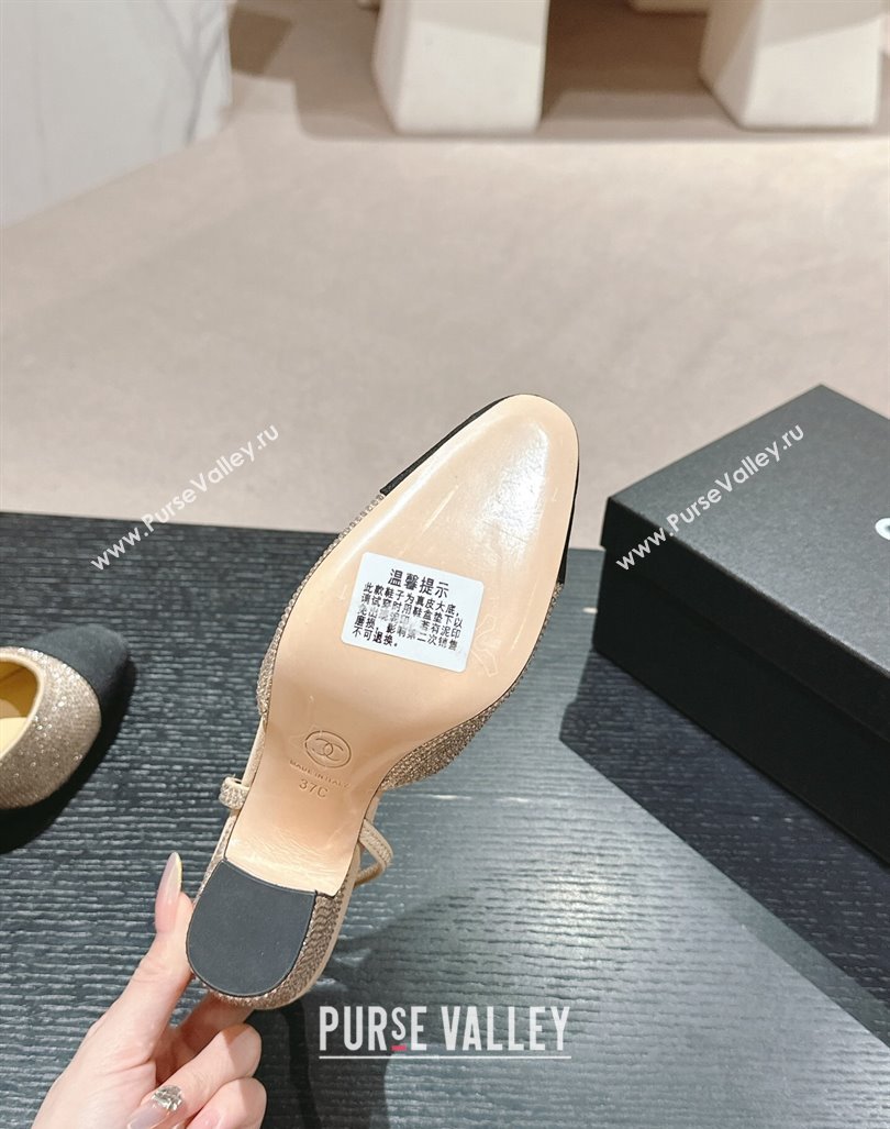 Chanel Strass Grosgrain Slingback Pumps 9cm G31318 Beige 2024 0816 (MD-240816030)