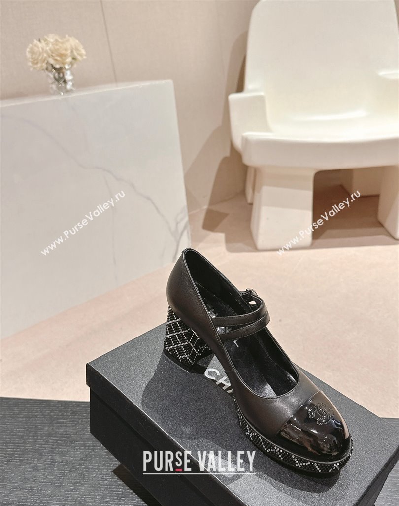 Chanel Calfskin Mary Janes Pumps 7.5cm with Strass Black 2024 CH081707 (MD-240817038)