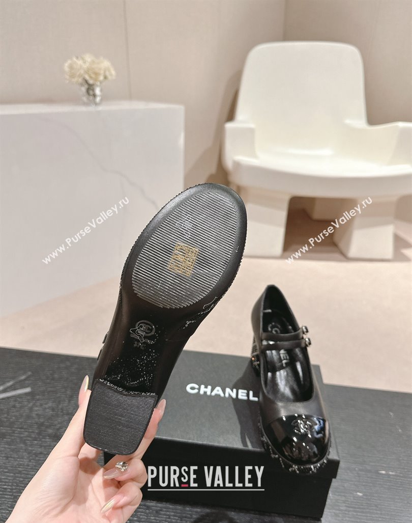 Chanel Calfskin Mary Janes Pumps 7.5cm with Strass Black 2024 CH081707 (MD-240817038)