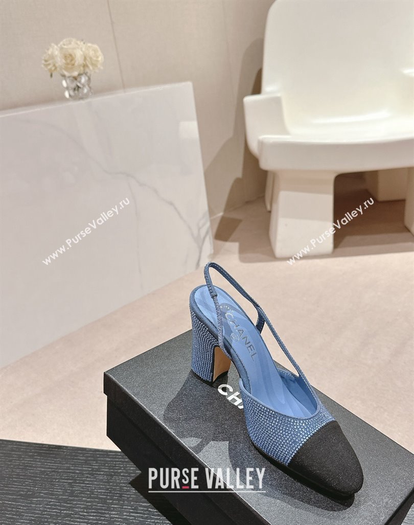 Chanel Strass Grosgrain Slingback Pumps 9cm G31318 Blue 2024 0816 (MD-240816031)