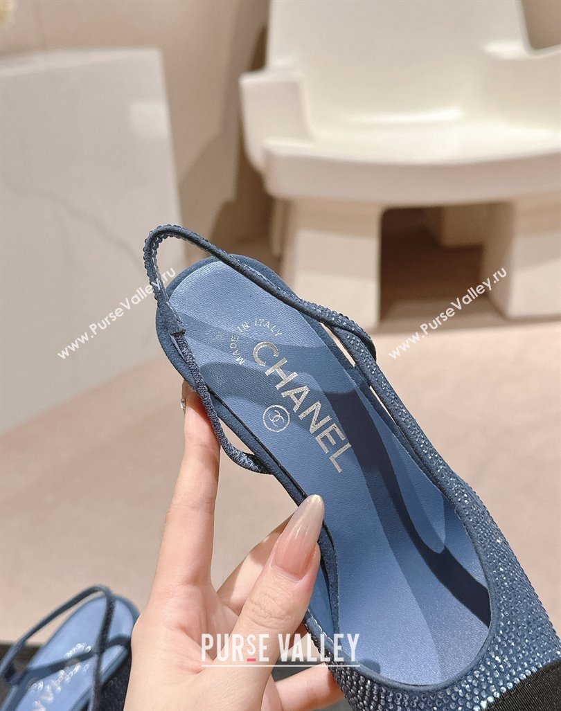 Chanel Strass Grosgrain Slingback Pumps 9cm G31318 Blue 2024 0816 (MD-240816031)