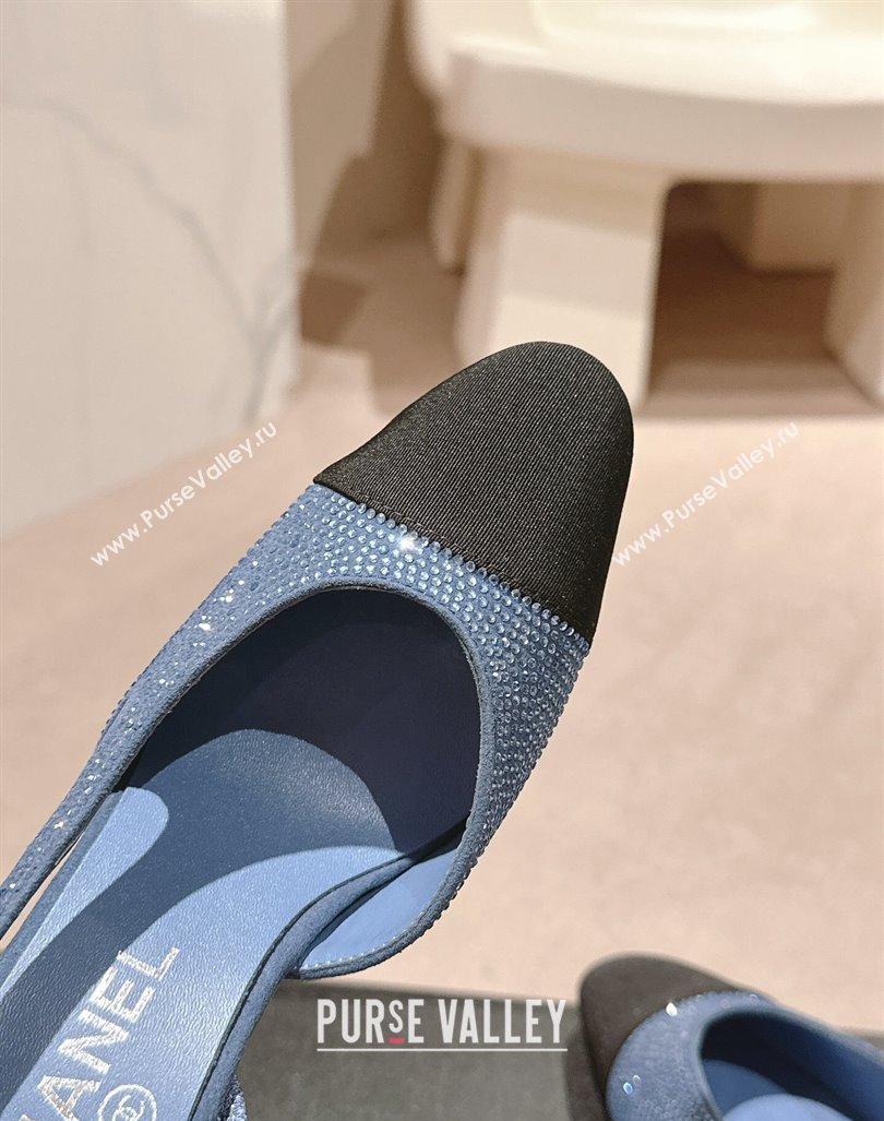 Chanel Strass Grosgrain Slingback Pumps 9cm G31318 Blue 2024 0816 (MD-240816031)