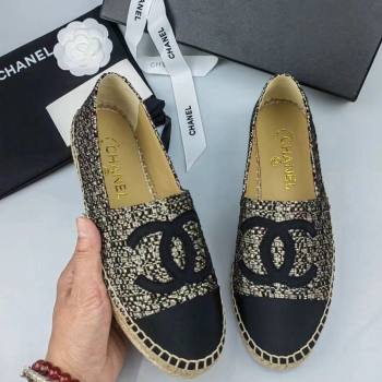 Chanel Tweed Grosgrain Espadrilles Flat Gold/Black 2024 081604 (MD-240816004)