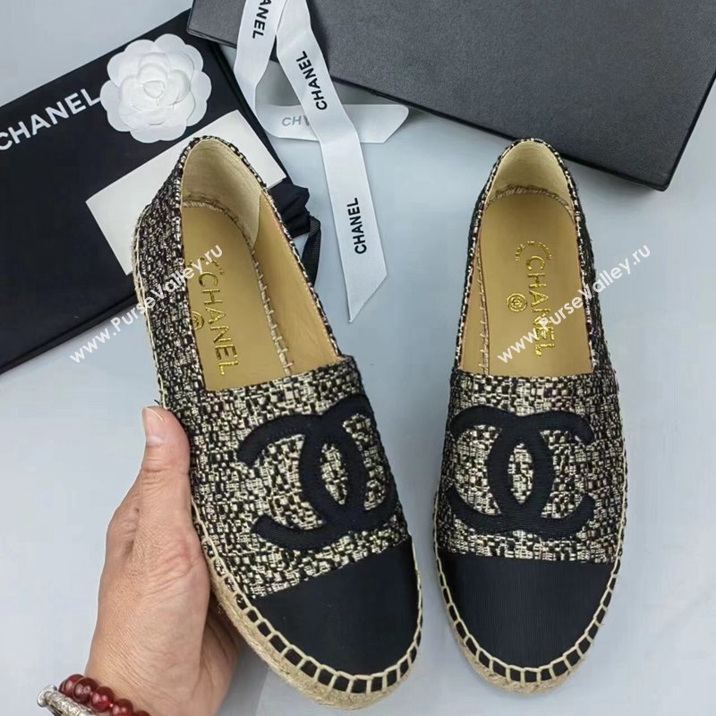 Chanel Tweed Grosgrain Espadrilles Flat Gold/Black 2024 081604 (MD-240816004)