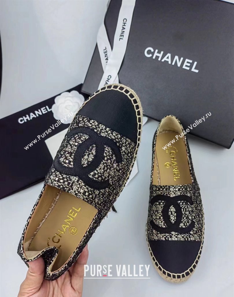 Chanel Tweed Grosgrain Espadrilles Flat Gold/Black 2024 081604 (MD-240816004)