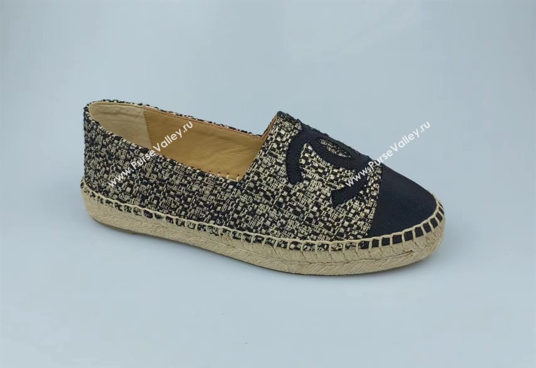 Chanel Tweed Grosgrain Espadrilles Flat Gold/Black 2024 081604 (MD-240816004)