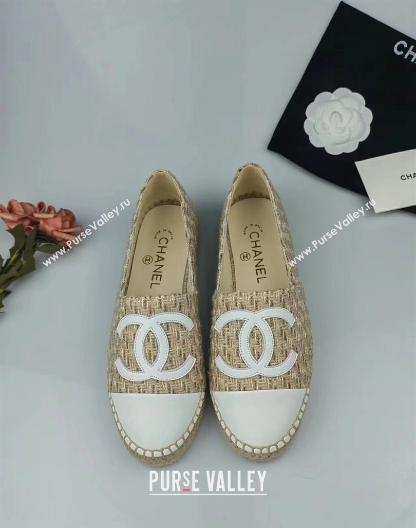 Chanel Tweed Lambskin Espadrilles Flat Beige/White 2024 081605 (MD-240816005)