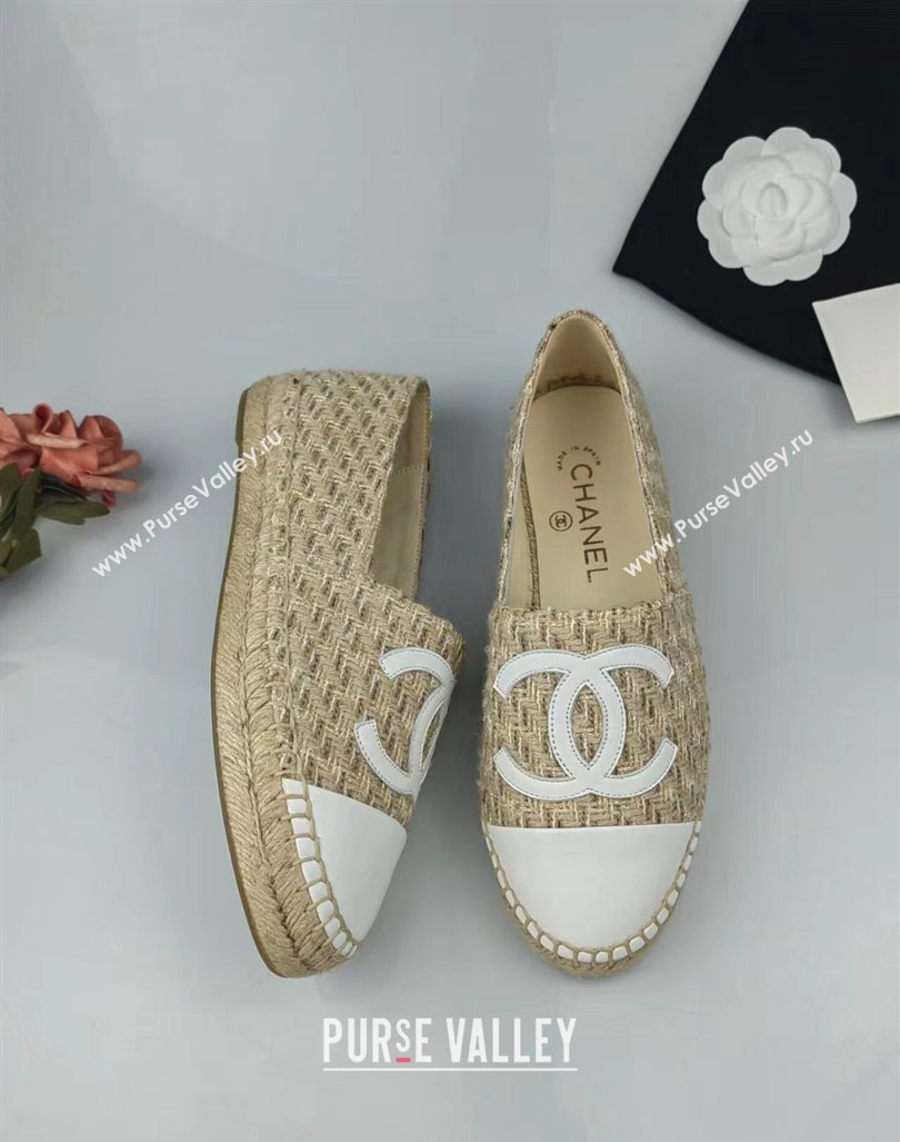 Chanel Tweed Lambskin Espadrilles Flat Beige/White 2024 081605 (MD-240816005)