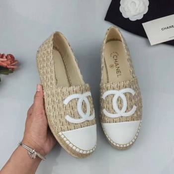 Chanel Tweed Lambskin Espadrilles Flat Beige/White 2024 081605 (MD-240816005)