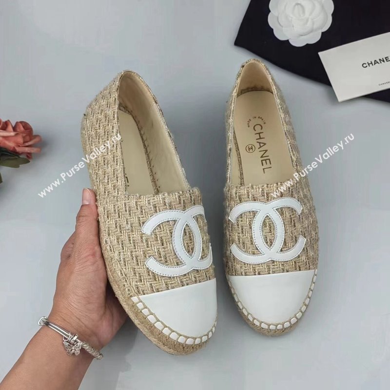 Chanel Tweed Lambskin Espadrilles Flat Beige/White 2024 081605 (MD-240816005)