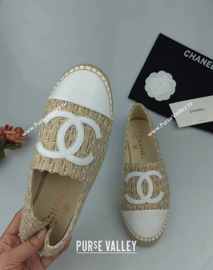 Chanel Tweed Lambskin Espadrilles Flat Beige/White 2024 081605 (MD-240816005)