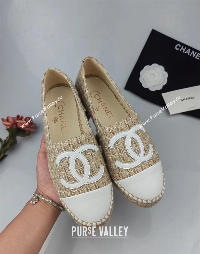 Chanel Tweed Lambskin Espadrilles Flat Beige/White 2024 081605 (MD-240816005)