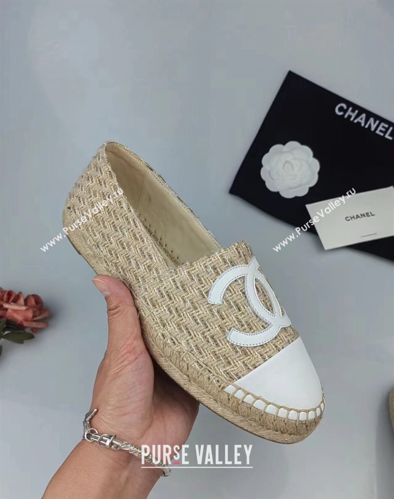 Chanel Tweed Lambskin Espadrilles Flat Beige/White 2024 081605 (MD-240816005)