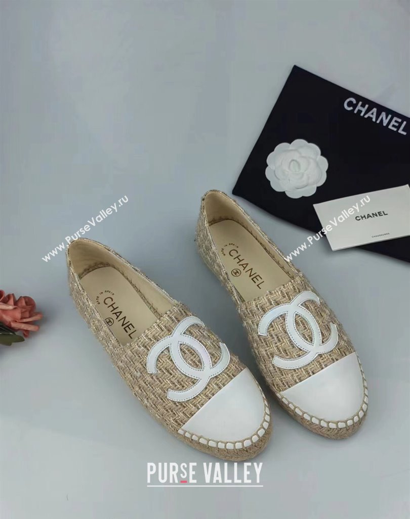 Chanel Tweed Lambskin Espadrilles Flat Beige/White 2024 081605 (MD-240816005)