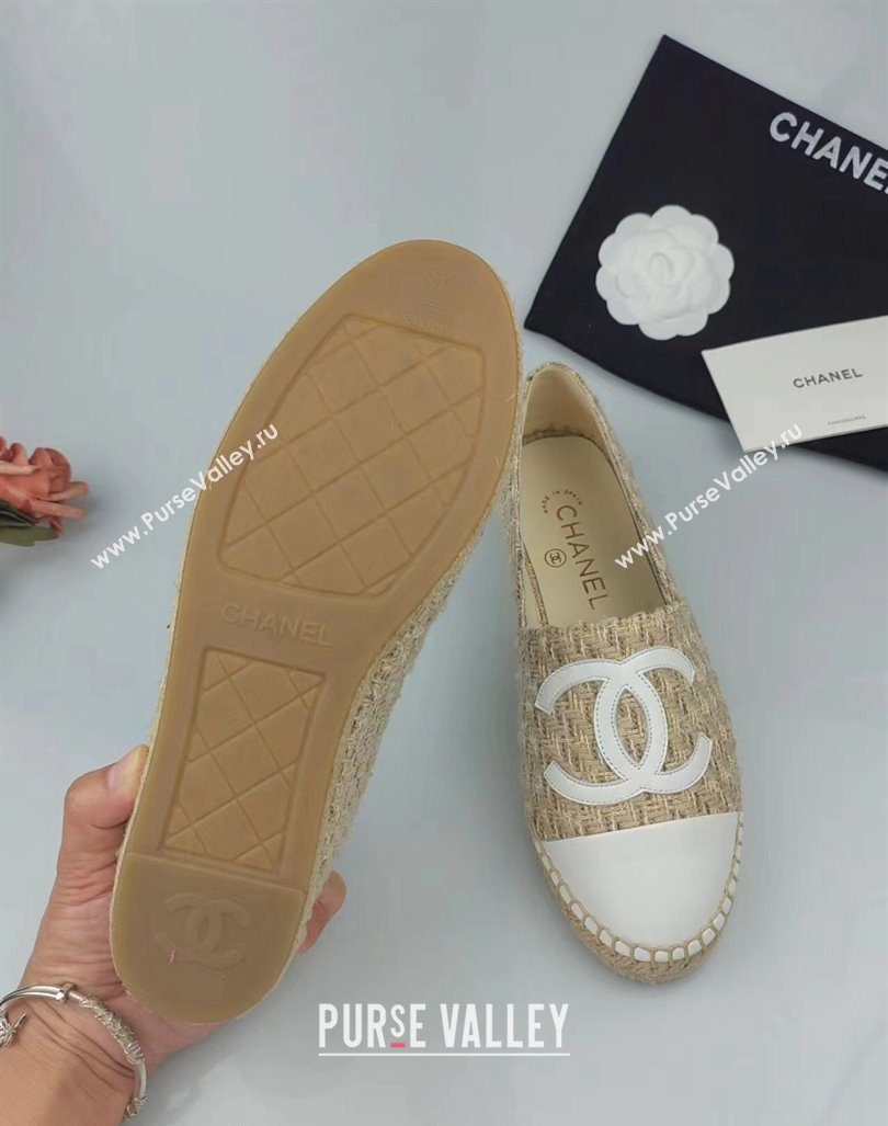 Chanel Tweed Lambskin Espadrilles Flat Beige/White 2024 081605 (MD-240816005)