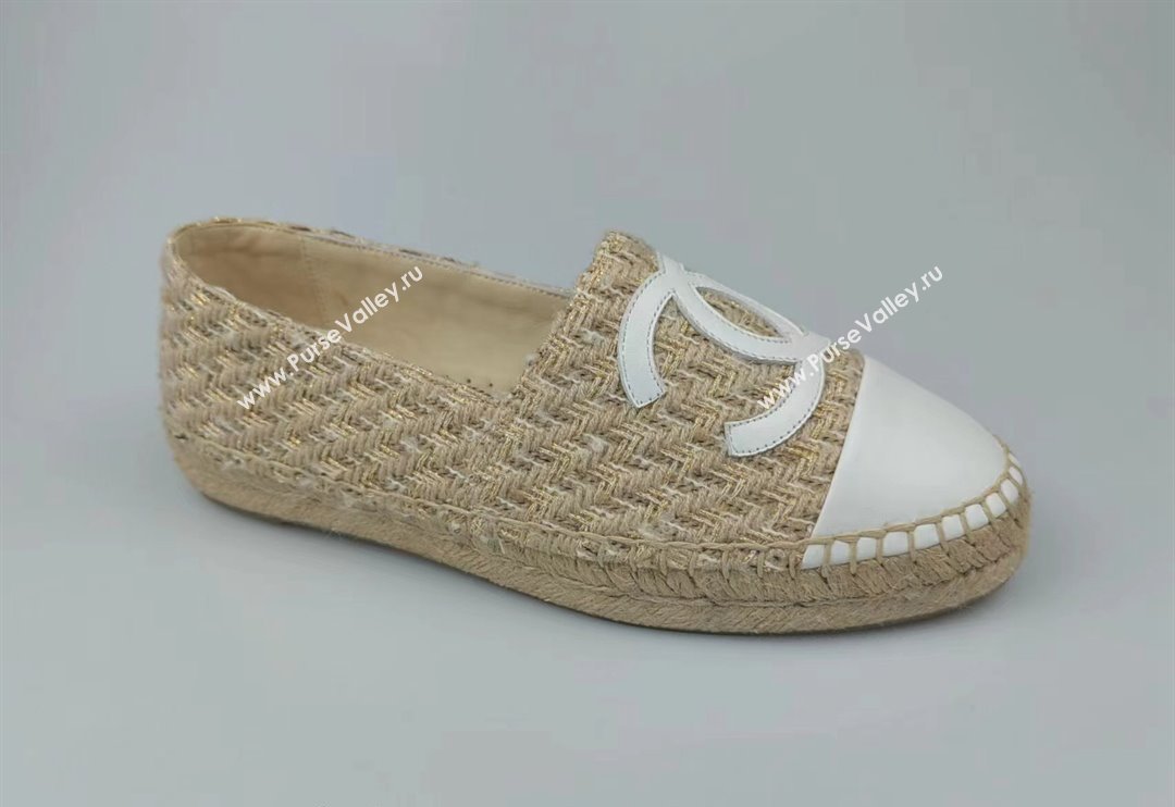 Chanel Tweed Lambskin Espadrilles Flat Beige/White 2024 081605 (MD-240816005)