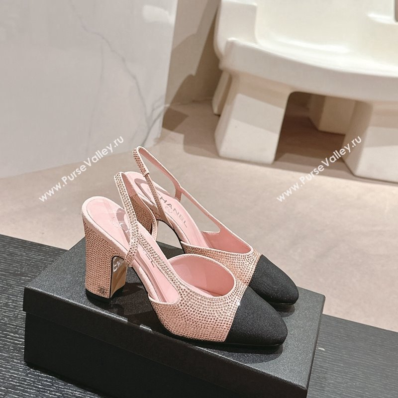 Chanel Strass Grosgrain Slingback Pumps 9cm G31318 Pink 2024 0816 (MD-240816032)