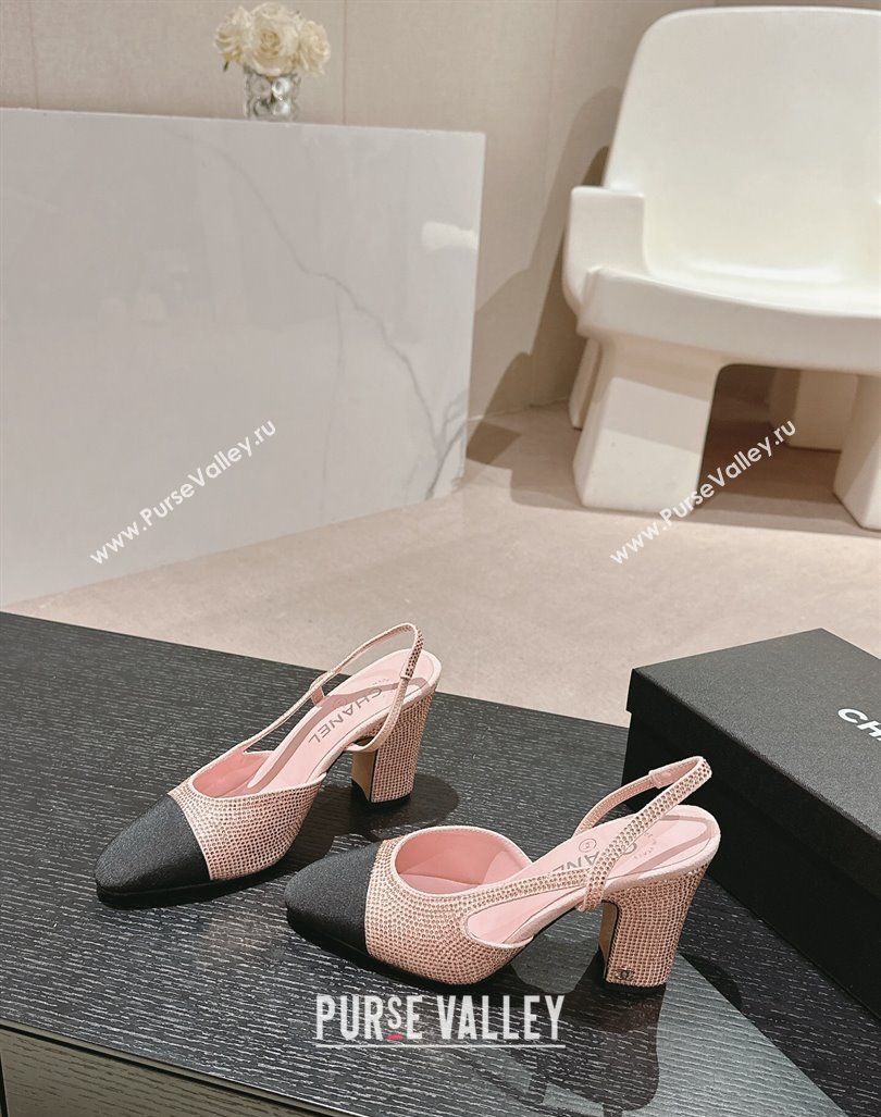 Chanel Strass Grosgrain Slingback Pumps 9cm G31318 Pink 2024 0816 (MD-240816032)