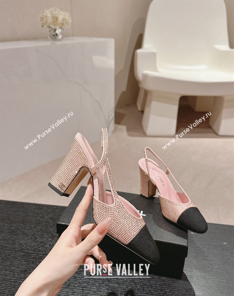 Chanel Strass Grosgrain Slingback Pumps 9cm G31318 Pink 2024 0816 (MD-240816032)