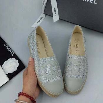 Chanel Tweed, Sequins and Lambskin Espadrilles Flat Grey 2024 0816 (MD-240816006)