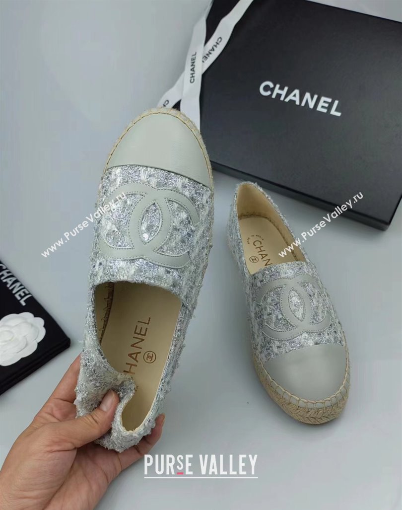 Chanel Tweed, Sequins and Lambskin Espadrilles Flat Grey 2024 0816 (MD-240816006)