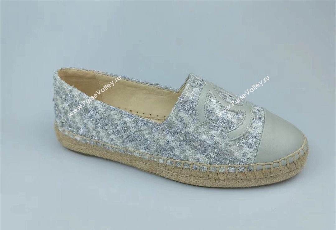 Chanel Tweed, Sequins and Lambskin Espadrilles Flat Grey 2024 0816 (MD-240816006)