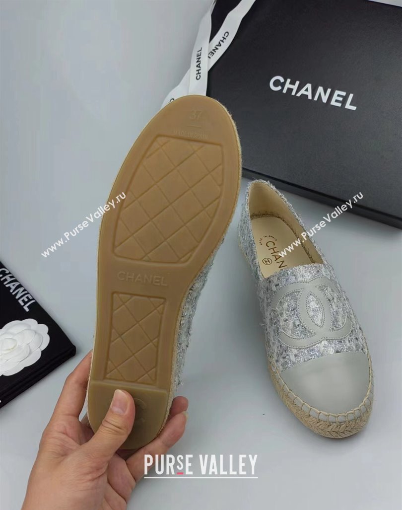 Chanel Tweed, Sequins and Lambskin Espadrilles Flat Grey 2024 0816 (MD-240816006)