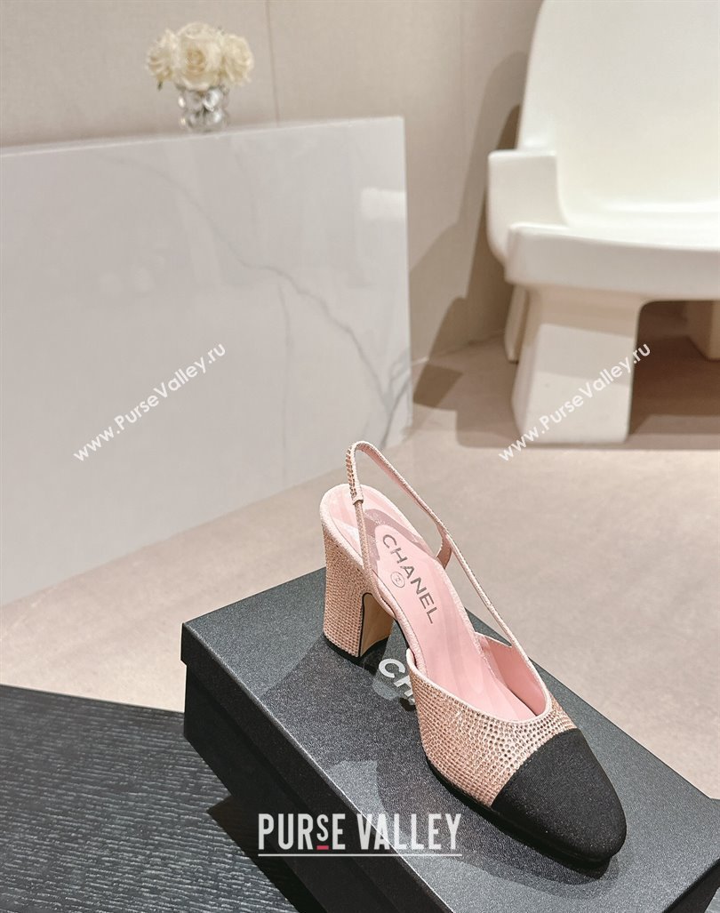 Chanel Strass Grosgrain Slingback Pumps 9cm G31318 Pink 2024 0816 (MD-240816032)