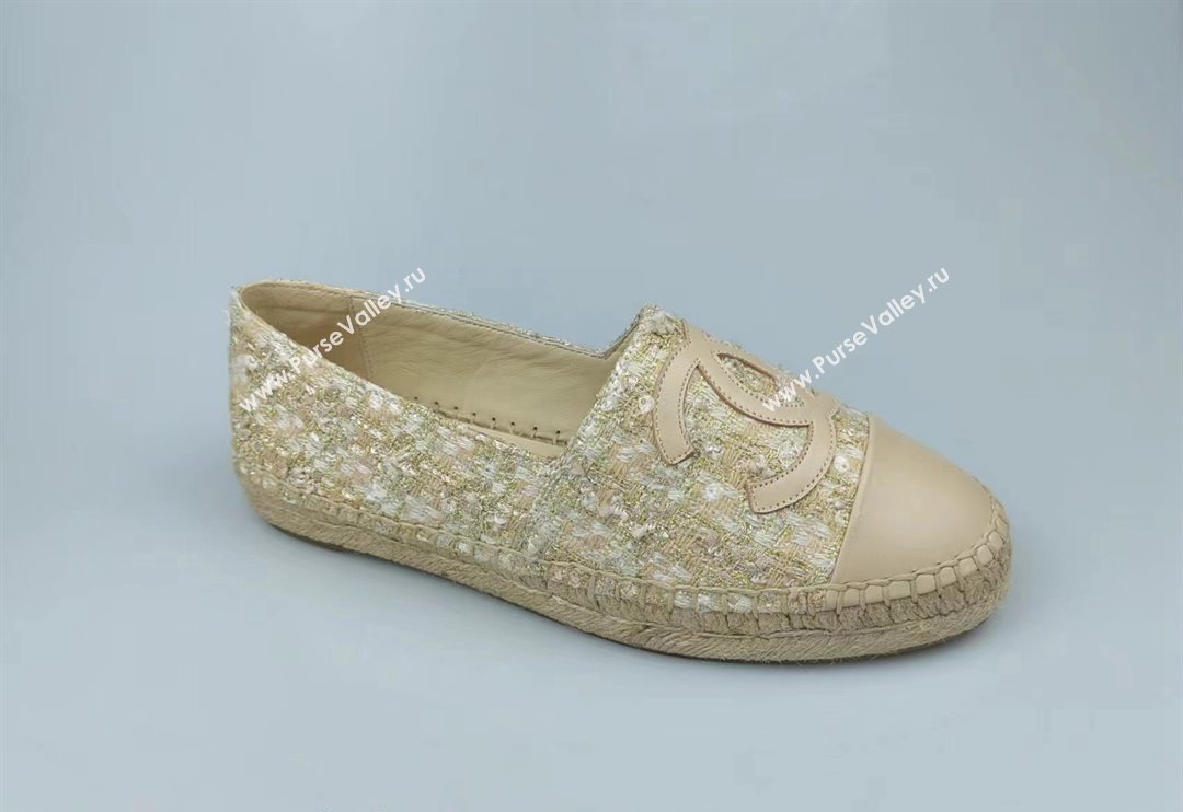 Chanel Tweed, Sequins and Lambskin Espadrilles Flat Beige 2024 0816 (MD-240816007)