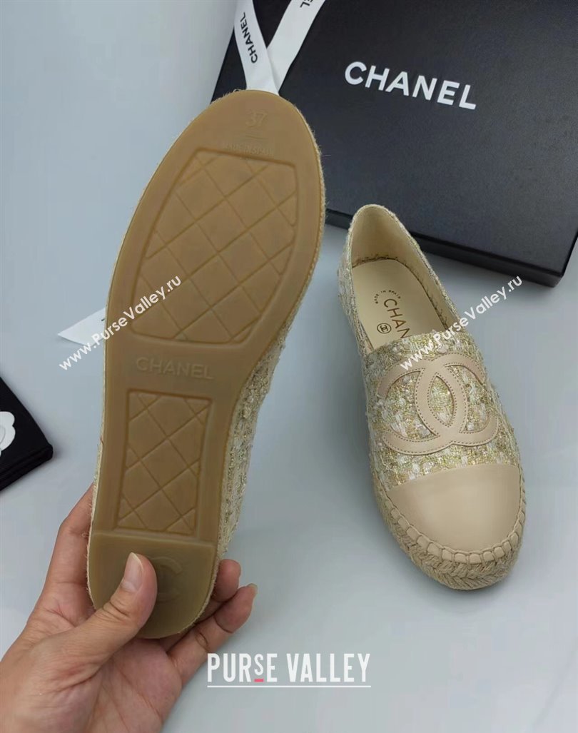 Chanel Tweed, Sequins and Lambskin Espadrilles Flat Beige 2024 0816 (MD-240816007)