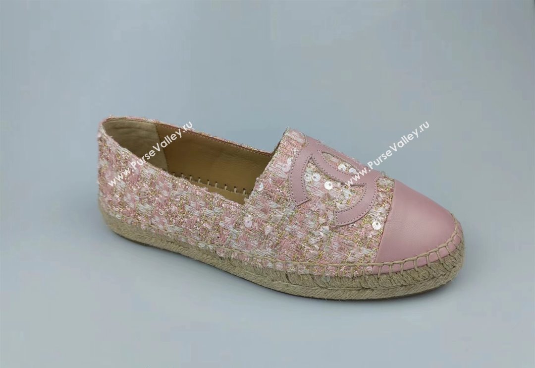 Chanel Tweed, Sequins and Lambskin Espadrilles Flat Pink 2024 0816 (MD-240816008)