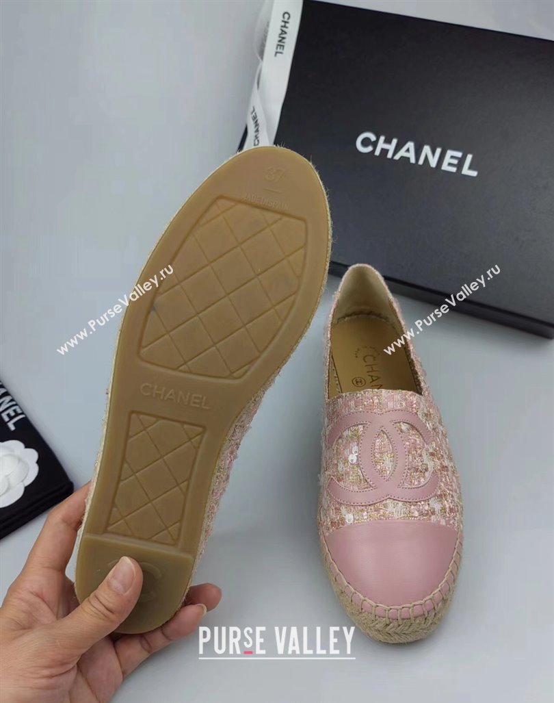 Chanel Tweed, Sequins and Lambskin Espadrilles Flat Pink 2024 0816 (MD-240816008)